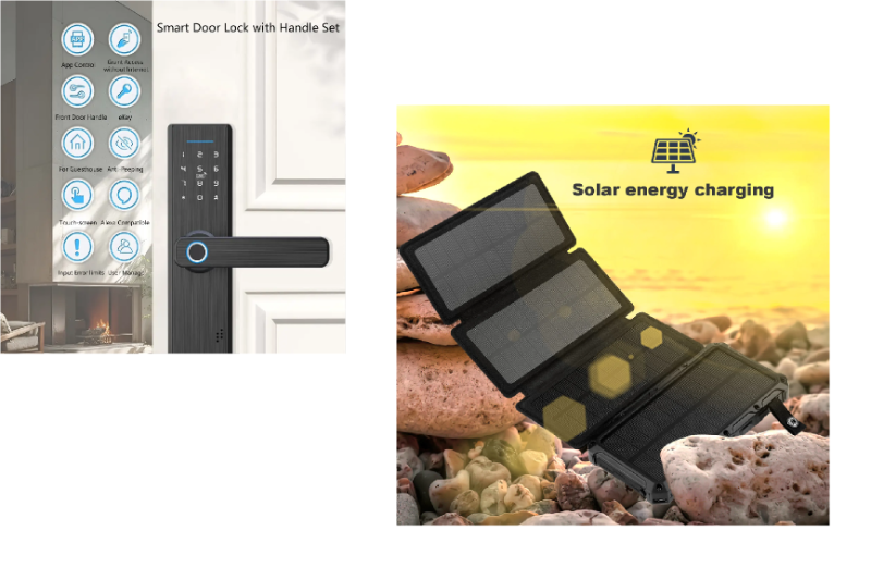 Bundle of Intelligent Electronic Door Lock and Waterproof Solar Power Bank for Outdoor Use